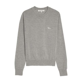 Maison Kitsun&eacute; Baby Fox wollen trui - Dames - Ronde hals truien - Grijs - S - Wol - Truien & Vesten