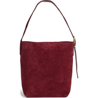 Madewell The Medium Essential Suede Bucket Tote in Deep Merlot at Nordstrom Rack