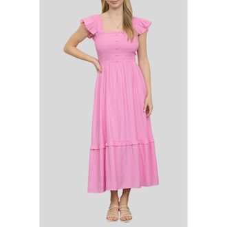Blu Pepper Smocked Bodice Tiered Maxi Dress in Pink at Nordstrom Rack, Size Medium
