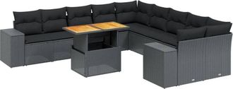 vidaXL Set De Sof&aacute;s De Jard&iacute;n 11 Pzas Y Cojines Rat&aacute;n Sint&eacute;tico Negro Vidaxl
