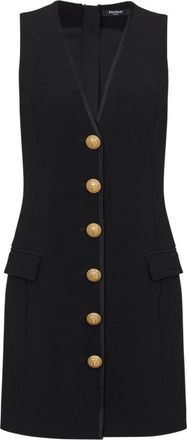 Balmain Mouwloze krepe jurk - Dames - Bodywarmers - Zwart - M - Jassen