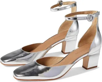 Bernardo Remy Pump Womens Silver Ankle Strap Block Heel Hawk2935