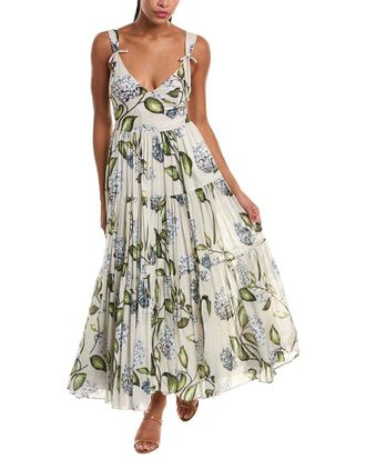 Oscar De La Renta Porcelain Flowers Voile Dress