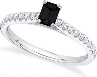 Allurez Emerald-Cut Black Diamond Engagement Ring 14K White Gold (0.59ct)