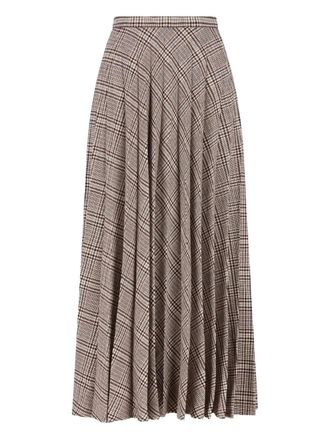 Saint Laurent pleated check-pattern maxi skirt - women - Wool/Polyamide/Polyester - 38 - Neutrals