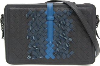 Bottega Veneta Belt Flap Camera Intrecciato Nappa Navy Leather Handbag (Pre-Owned)