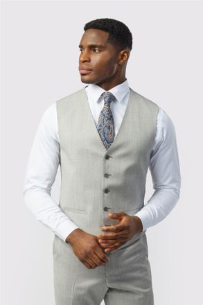 Ted Baker Mens Single Breasted Five Button V-neck Tailored Suit Waistcoat - Grey Wool - Size 48 (Chest)