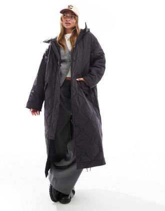 Asos longline quilted jacket with hood in black