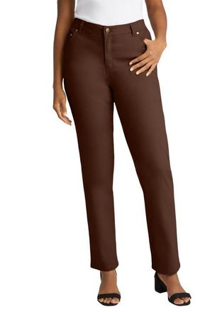 Jessica London True Fit Stretch Denim Straight Leg Jean in Rich Brown at Nordstrom, Size 26