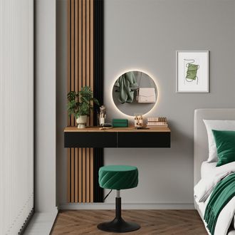 Vicco Mesa De Maquillaje Melina, Roble/negro, 100 Cm Con 2 Cajones, Vicco