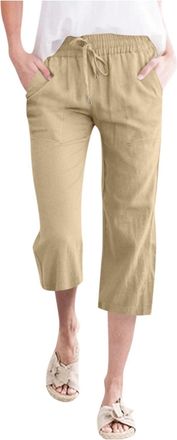 Generic Summer Trousers for Women UK, Linen Trousers Womens Ladies Linen Cotton Summer Loose Lounge Comfy Straight Leg Pants Drawstring Elasticated Waist Bott