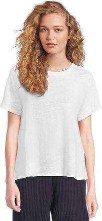 Eileen Fisher Crew Neck Short Sleeve T-Shirts Womens Clothing White : XS, Linen