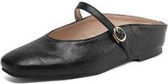 Generic Women Square Toe Mary Jane Mules Adjustable Buckle Strap Open Heel Wedge Heel Textured Upper Non Slip Durable Comfortable Soft Footbed Daily Shoes,Bla