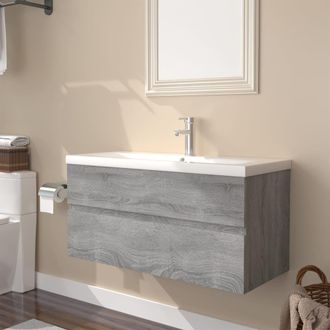Berkfield Home Sink Cabinet with Built-in Basin Grey Sonoma Engineered Wood