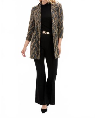 Frank Lyman Design Patterned Abstract Blazer In Gold. navy