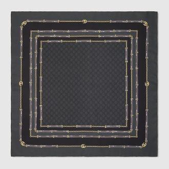 Gucci Printed GG Silk Jacquard Carré, Black, Silk