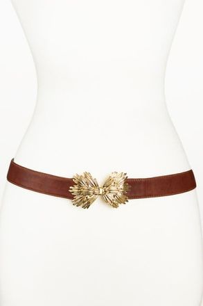 Raina Starburst Buckle Leather Belt in Cognac at Nordstrom, Size Medium