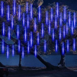 OEM Guirnalda De Luces Solares De 10 Tubos Led De 30 Cm Con Efecto Meteoro - Resistente Al Agua Ip65 - Luz Azul - Efecto Lluvia Luminosa Para Navidad Y Ev