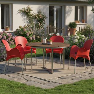 Dmora Silla De Exterior Raimund, 4 Sillas, Apilables Hechas En Italia, Brazos, Rojo