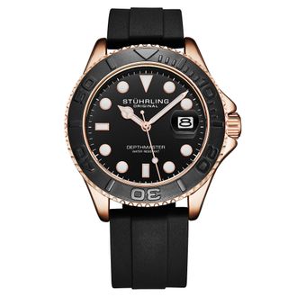 St&uuml;hrling Mens Depthmaster 4072 Aquadiver 42mm - Black & Rose Gold Stainless Steel - One Size