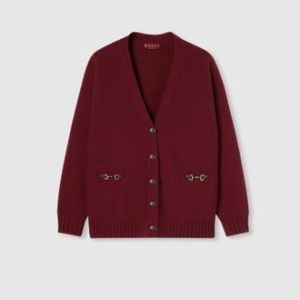 Gucci Cashmere Wool Cardigan With Horsebit, Bordeaux, Ready-to-wear