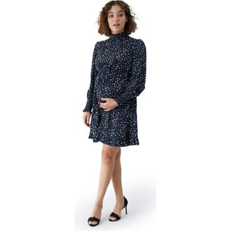 Ingrid & Isabel Maternity Smocked Mock Neck Mini Dress in Black/white Dot at Nordstrom, Size X-Small