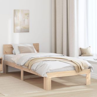 Berkfield Home Bed Frame with Headboard 100x200 cm Solid Pine Wood in Beige