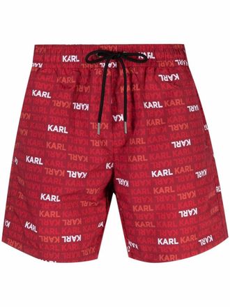 Karl Lagerfeld Zwembroek met logoprint - Rood