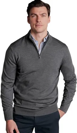 CHARLES TYRWHITT Pure Merino Zip Neck Sweater in Grey at Nordstrom, Size Xx-Large