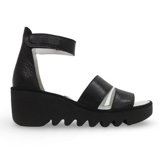 FLY London BONO290FLY Mousse Leather Womens Heels Sandals - Black - Size:UK 5