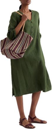 Seasalt Cornwall Dew Drop Long Sleeve Linen Midi Dress in Hosta at Nordstrom, Size 12