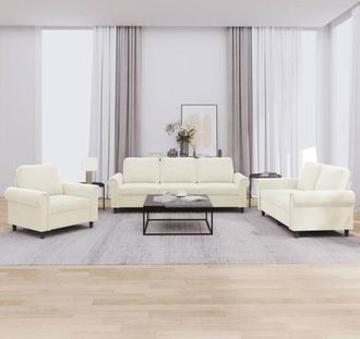 vidaXL Juego De Sof&aacute;s Con Cojines 3 Piezas Terciopelo Crema Vidaxl