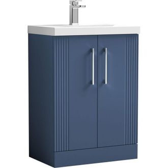 Nuie Nuie Deco Floor Standing 2-Door Vanity Unit with Basin-3 600mm Wide - Satin Blue