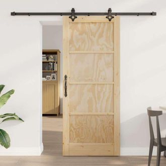 vidaXL Juego De Puerta Corredera Orkdal Natural Y Negro 83 X 202 Cm Vidaxl