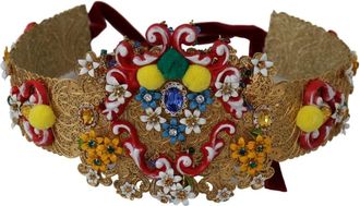 Dolce & Gabbana Kristalversierde Taille Riem - Dames - Riemen - Geel - ONE Size - Nylon - Accessoires
