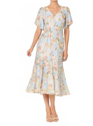 Astr Lavena Balloon Sleeve Midi Dress In Blue Floral