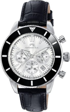 Porsamo Bleu Brandon Mens Leather Silver and Black Watch 1012BBRL