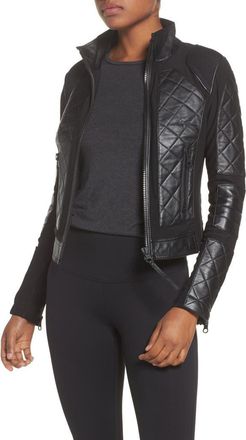 Blanc Noir Leather & Mesh Moto Jacket in Black at Nordstrom, Size X-Small