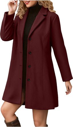 Generic Womens Coats Winter Overcoat Jackets for Women Wool Coat Solid Colour Autumn Trench Pea Coat Classic Lapel Collar Single Breasted Elegant Windbreaker 