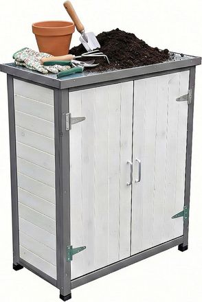 Relaxdays Relaxdays Mesa Para Plantas Con Armario Inferior, Madera, Encimera Galvanizada, 90 X 75 X 40 Cm, Blanco/gris