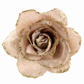 Christmas Sparkle Rose Clip Decoration on Stem - Champagne (12cm) - Christmas Sparkle | TJ Hughes
