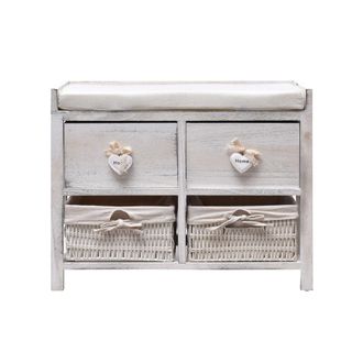 Mobili Rebecca Rebecca Mobili Banco De Asiento 2 Cajones Decapado Vintage 46x60x30