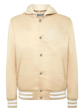 Philipp Plein logo-embroidered bomber jacket - Neutrals