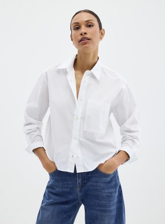 Contemporaine Womens Cropped patch-pocket poplin shirt