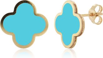 Italian Gold, Inc 14K Yellow Gold Clover Stud Earrings-Turquoise