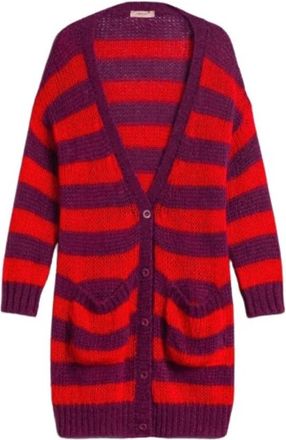 Twinset Gestreepte Maxi Cardigan - Dames - Vesten - Rood - M - Truien & Vesten