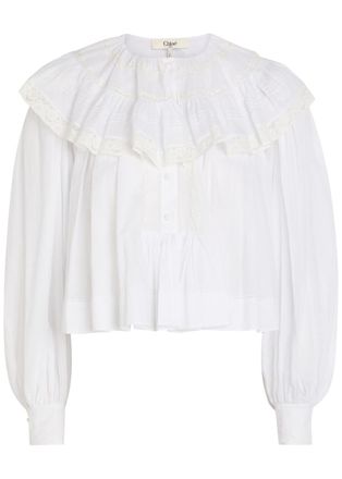Chlo&eacute; Ruffled Cotton Blouse - Off White - 34 (UK6 / XS)