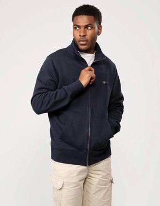 GANT Mens GANT Mens Regular Fit Shield Logo Full Zip Sweatshirt - 433 Evening Blue - Navy - Size: 40