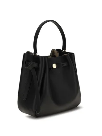 Tory Burch Womens Romy Hammered Leather Bucket Bag Black Calf Bos Taurus