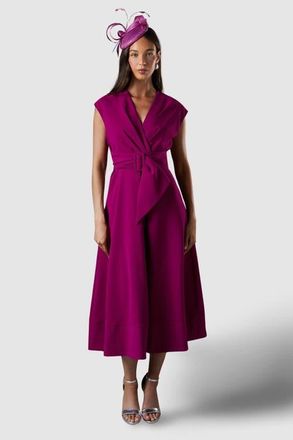Coast Belted Crepe V-Neck Midi Dress in Berry at Nordstrom, Size 4